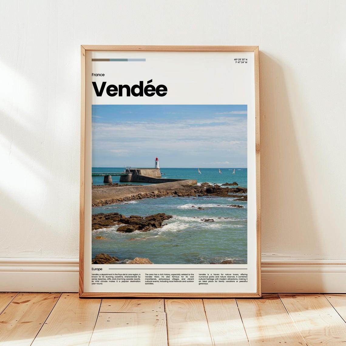 Vendee France Atlantic Coast Lighthouse Rocky Shore Travel Poster