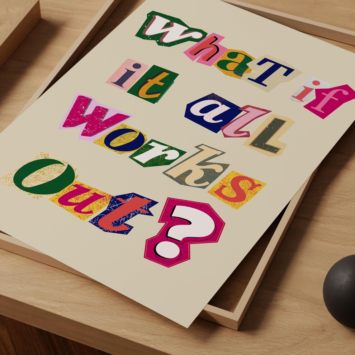 What If It All Works Out Colorful Collage Letters Quote Wall Art - Image 2