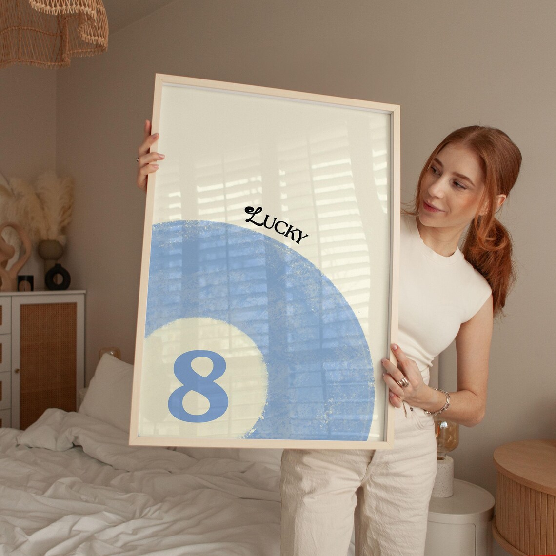 Lucky Blue Pool Eight Ball Retro Hand Drawn Game Room Wall Poster - Image 2