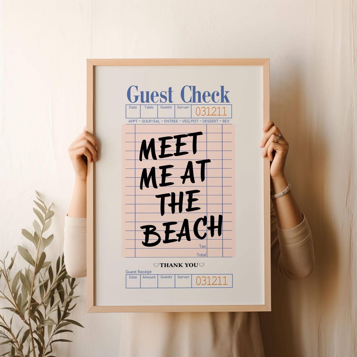 Meet Me At The Beach Guest Check Receipt Style Coastal Wall Poster