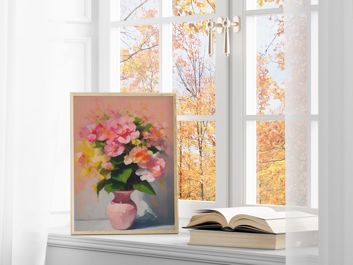 Floral Abstract Wall Art Print Painting Pink Gicle Minimalist Home Decor Large Original Floral Oil Painting Peach Pink Flower Living Room - Image 2