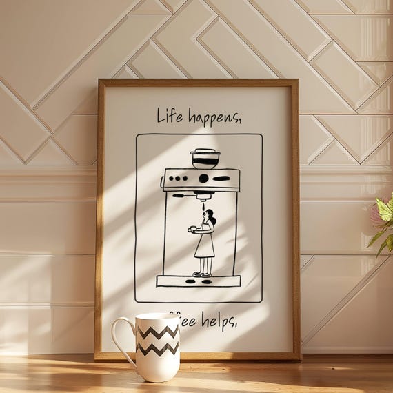 Espresso Doodle Print Minimalist Coffee Bar Kitchen Art Jpeg Digital Download A2a6 Scalable Sizes