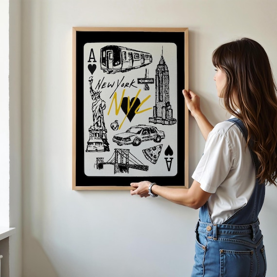 NYC Travel Poster, Handdrawn New York City Landmarks