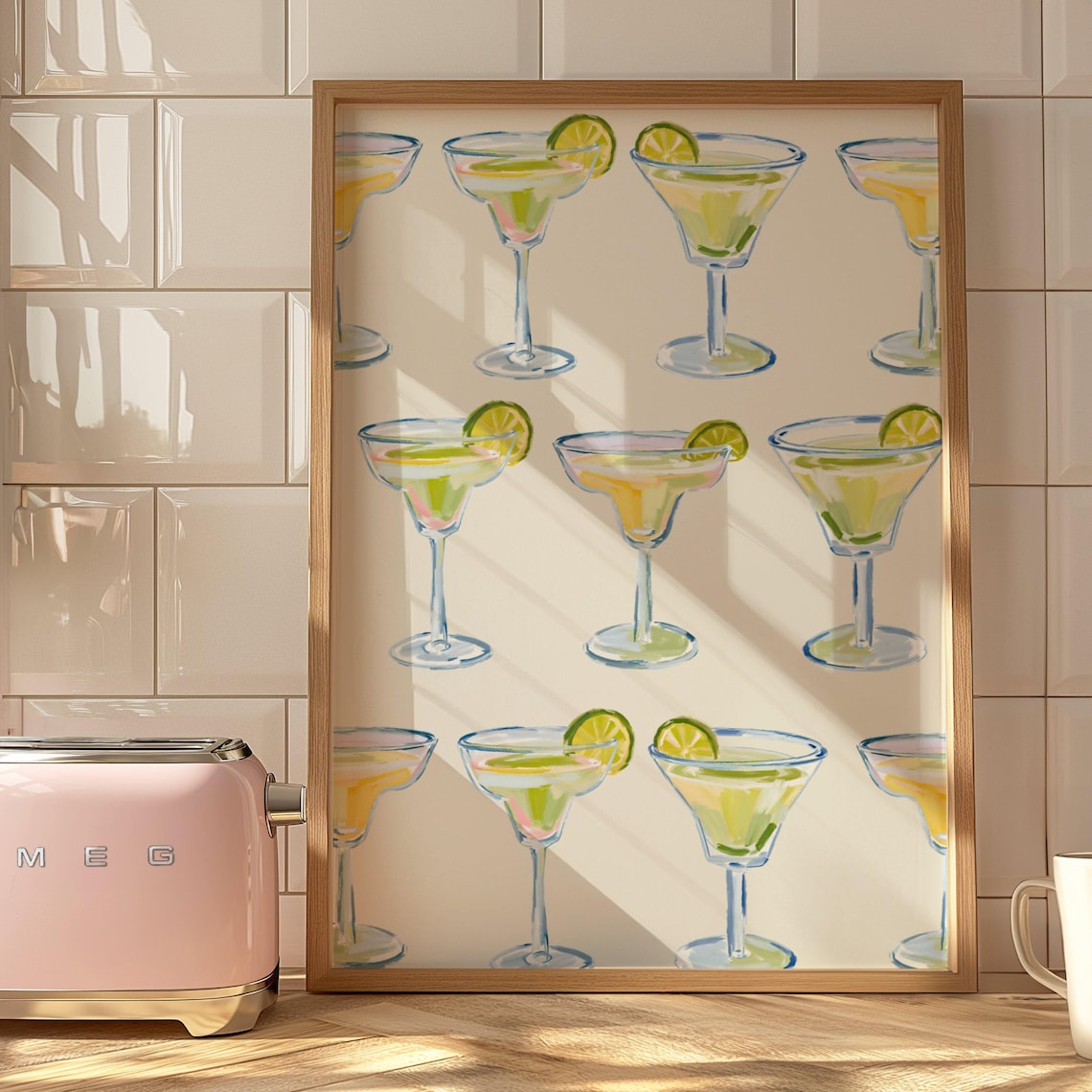 Margarita Glasses Watercolor Cocktail Pattern Bar Cart Art Poster
