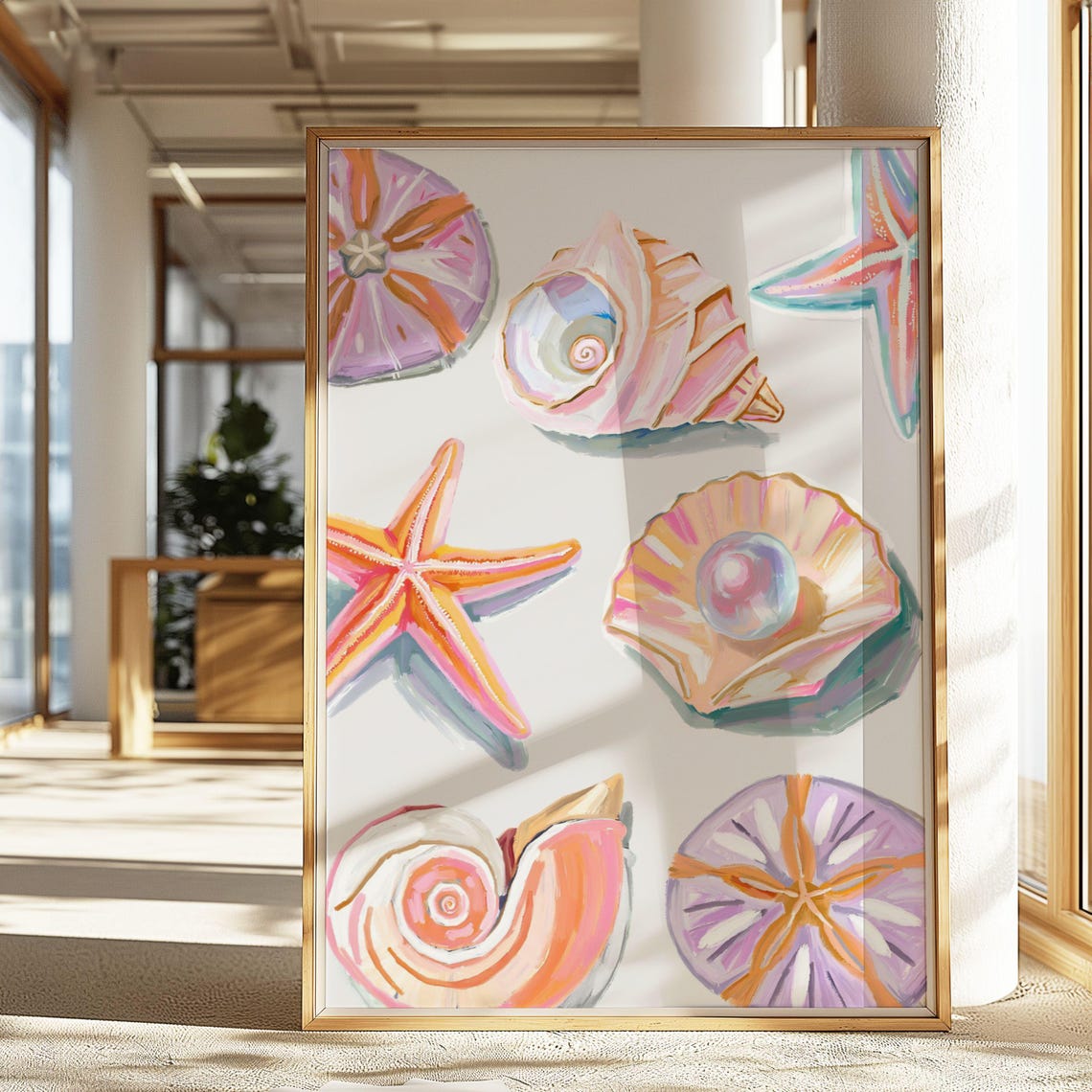Pastel Shell Painting Starfish Scallop Coastal Beach House Wall Art
