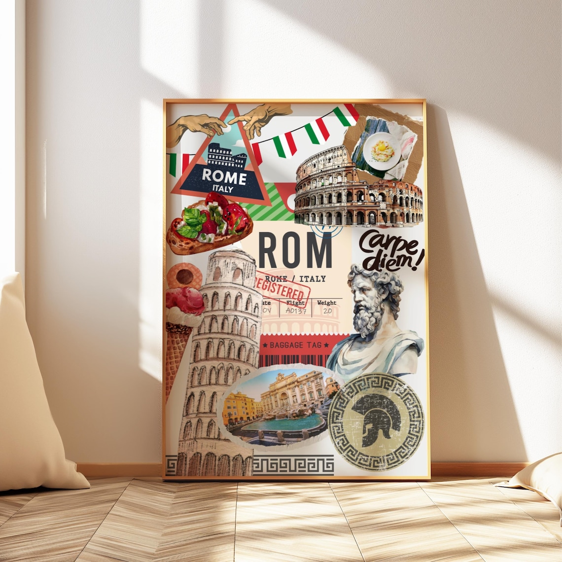 Rome Italy Travel Collage Colosseum Pisa Trevi Fountain Poster