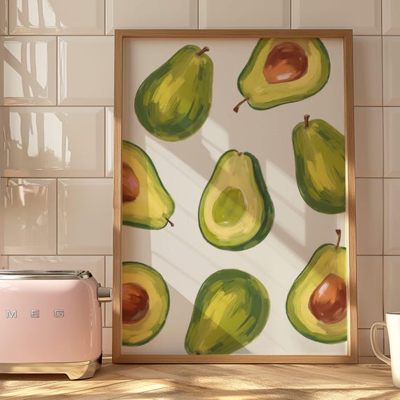 Vintage Avocado Kitchen Print Mediterranean Decor A2a6 Jpeg