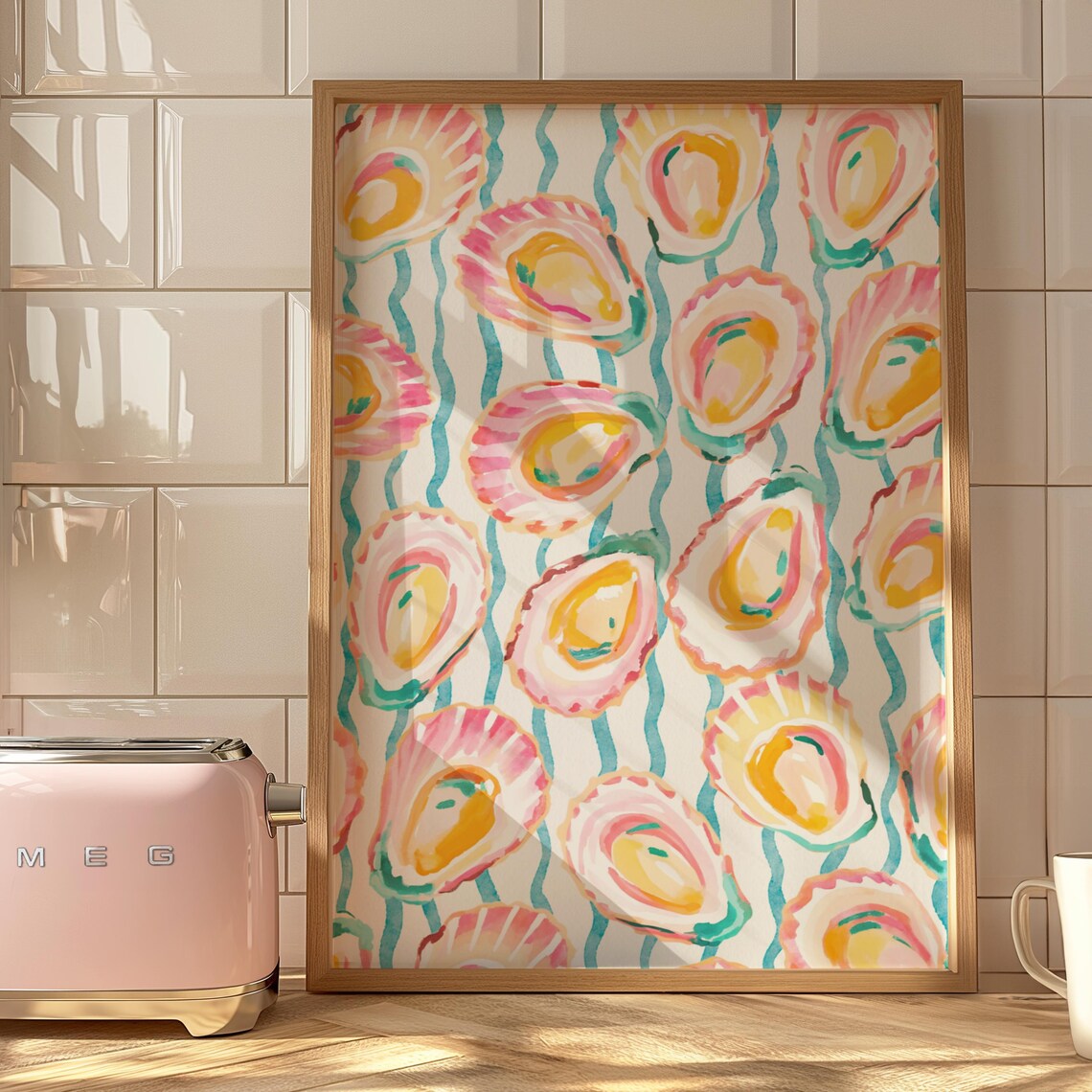 Pastel Oyster Shell, Coastal Abstract Painting