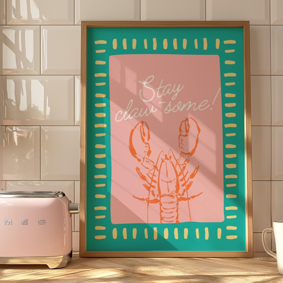 Coastal Lobster Art Print, Abstract Beach House Decor