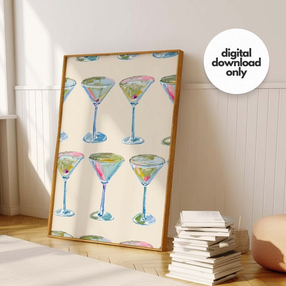 Cocktail Watercolor Poster Print, Bar Cart Decor