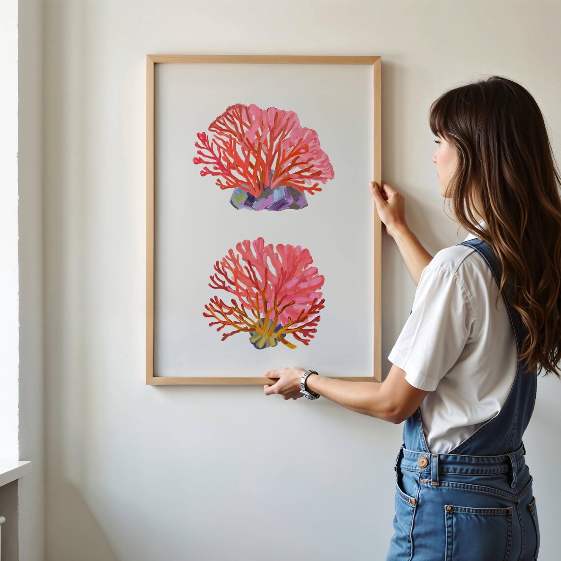 Coral Print Oyster Shell Painting, Abstract Coastal Art Print