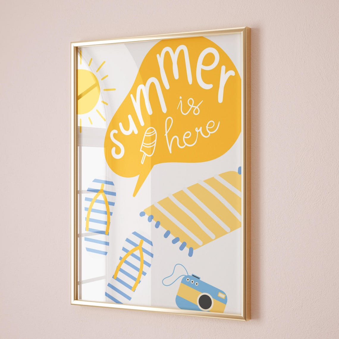 Summer Is Here Quote Flip Flops Beach Towel Kids Room Poster