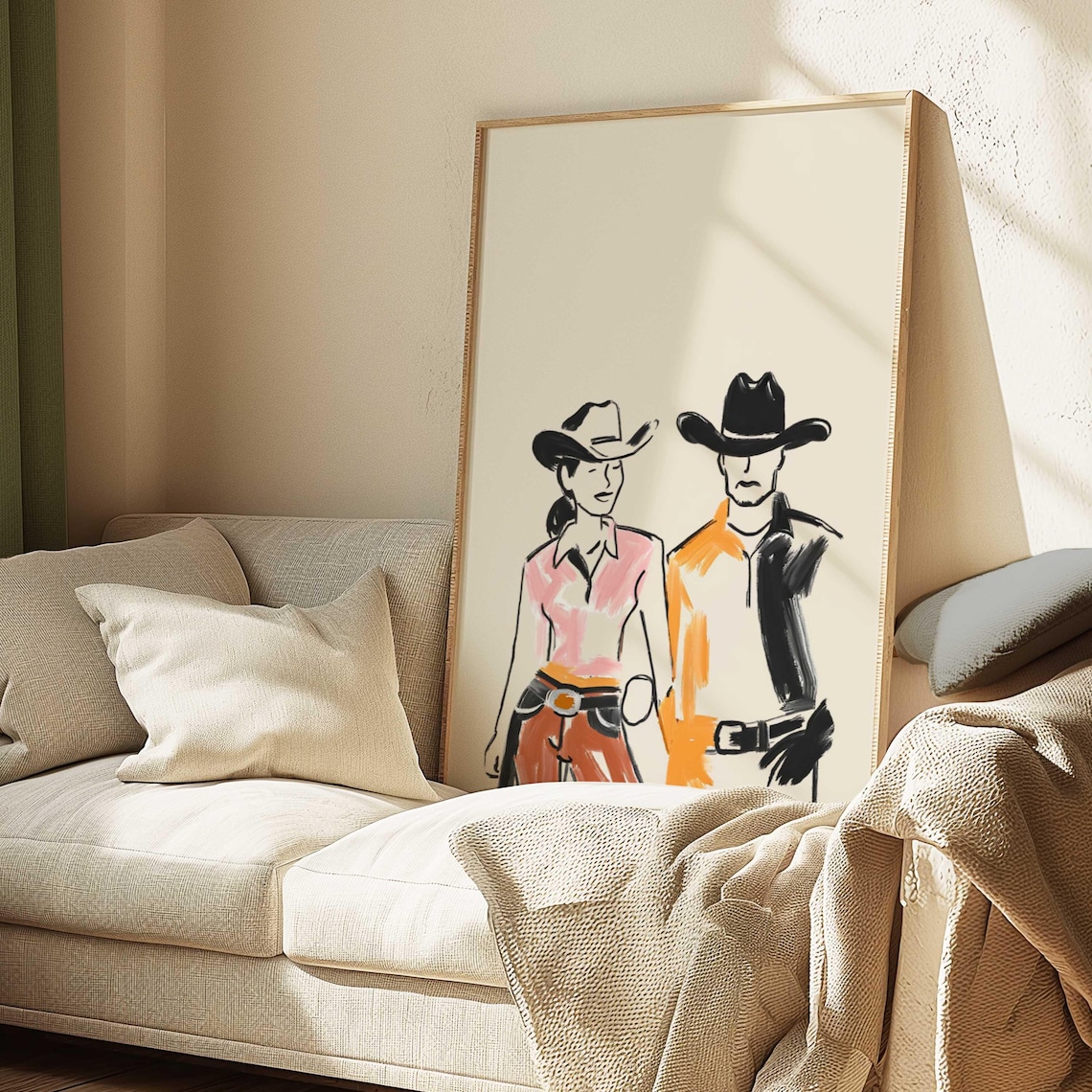 Cowboy and Cowgirl Western Fashion Sketch Minimalist Line Art Poster