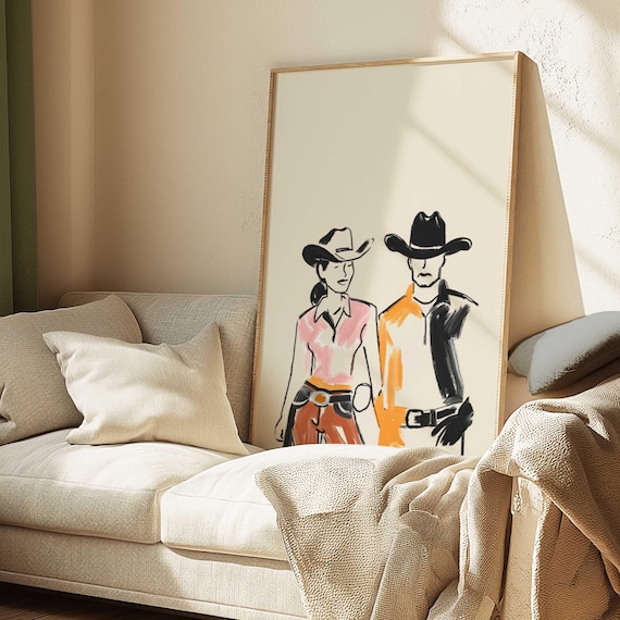 Cowboy And Cowgirl Print Trendy Western Art