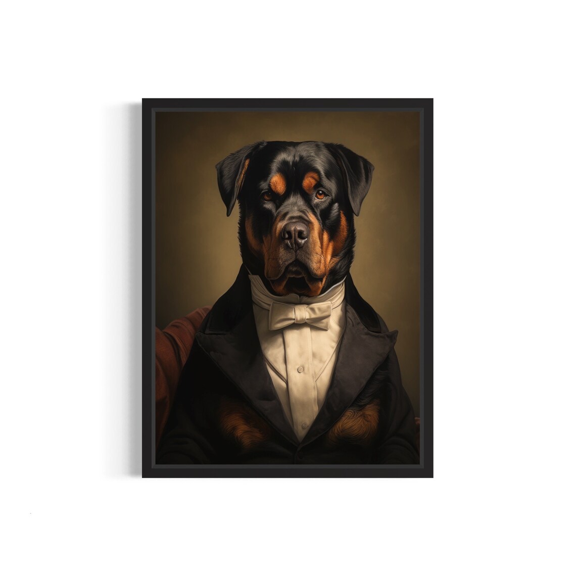 Rottweiler in Tuxedo and Bow Tie Dapper Dog Portrait Wall Art