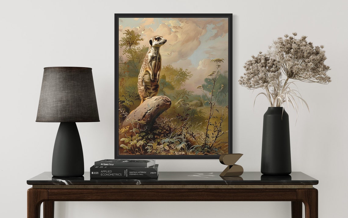 Vintage Meerkat Standing Sentinel On Rock Savanna Art Poster - Image 3