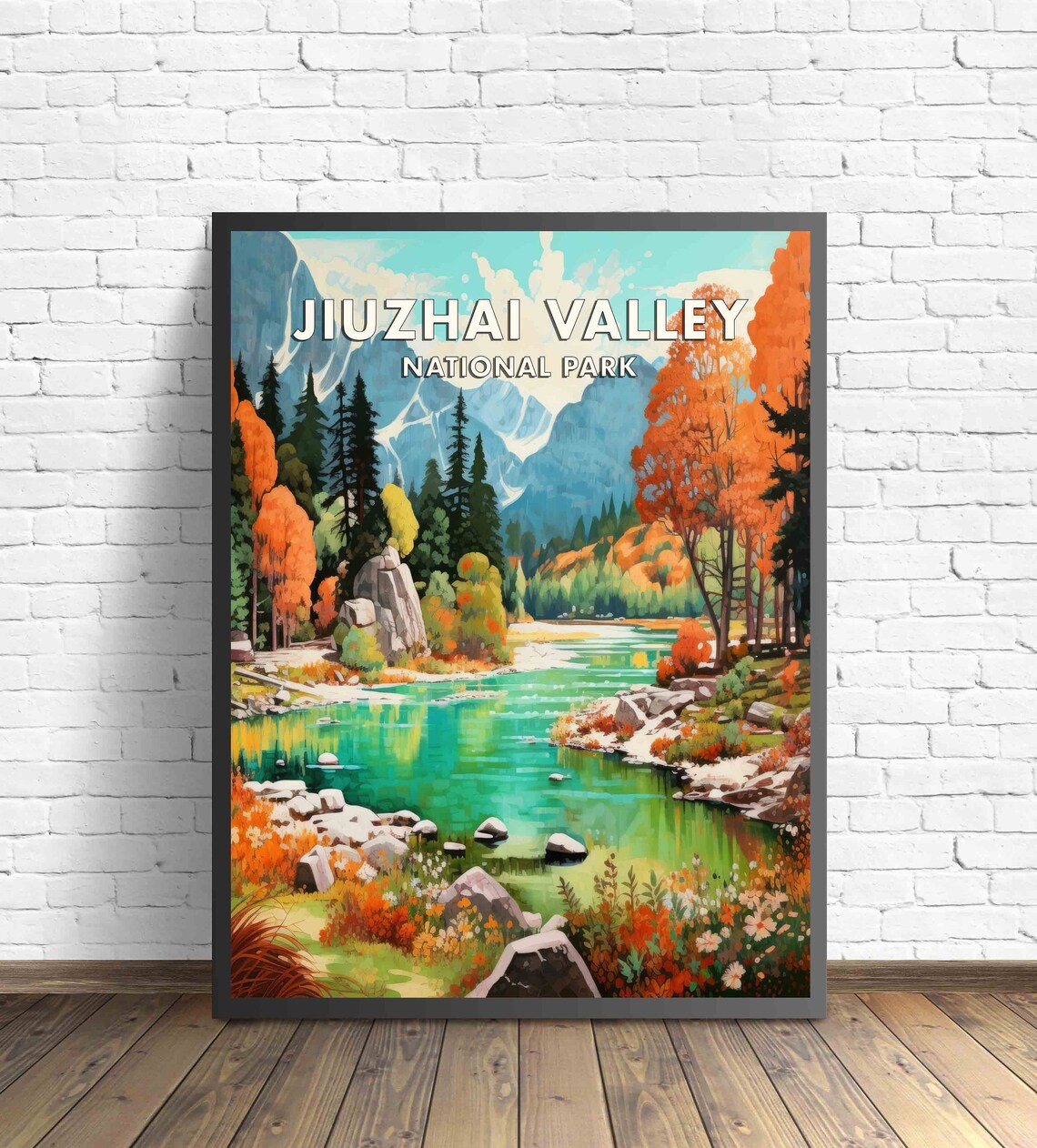 Jiuzhai Valley National Park Golden Autumn Turquoise Lake Poster - Image 3