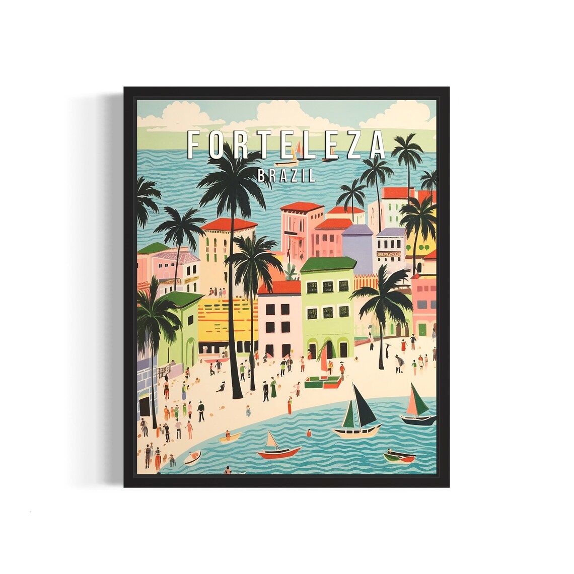 Fortaleza Brazil Colorful Palm Beach Promenade Travel Poster