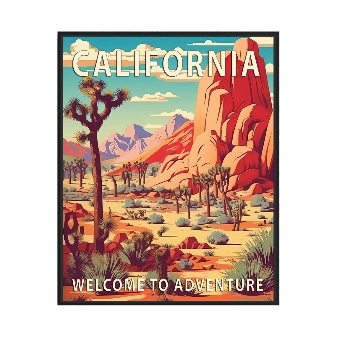 California Desert Joshua Trees Red Rocks Sunset Adventure Poster