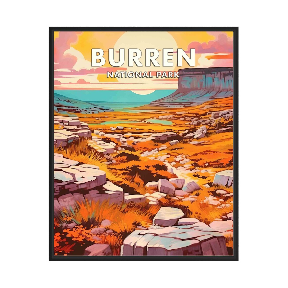 Burren National Park Limestone Sunset Ireland Vintage Travel Poster