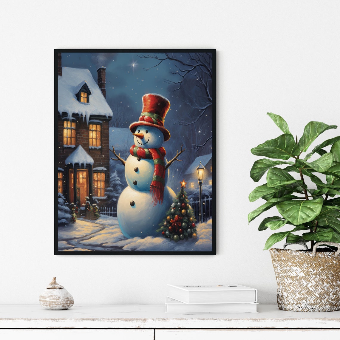 Smiling Snowman with Red Top Hat by Lit Cottage Christmas Poster - Image 2