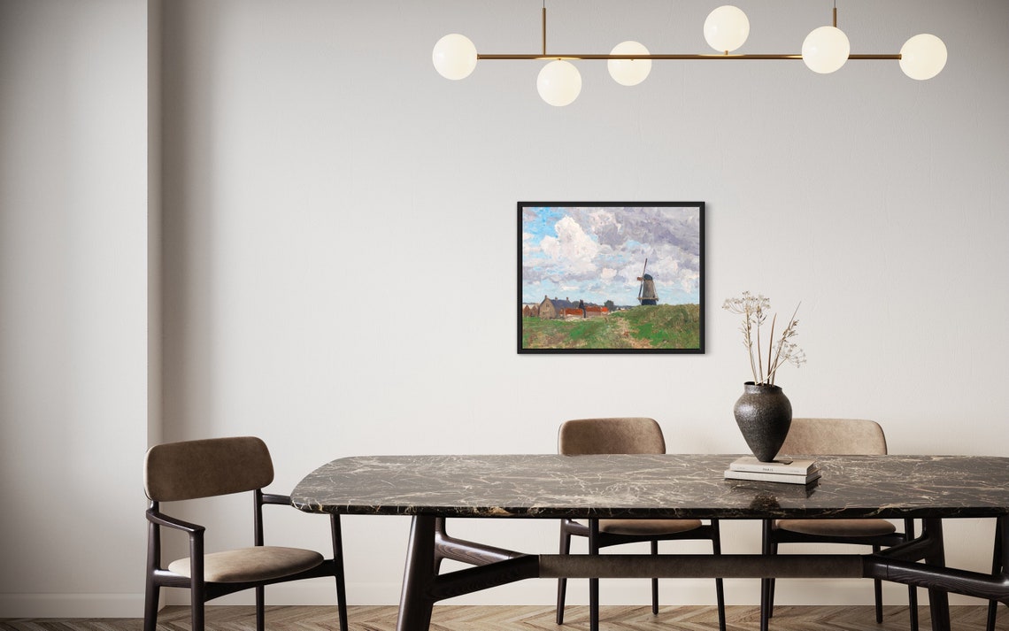 Dutch Windmill Over Village Impressionist Landscape Painting Poster - Image 3