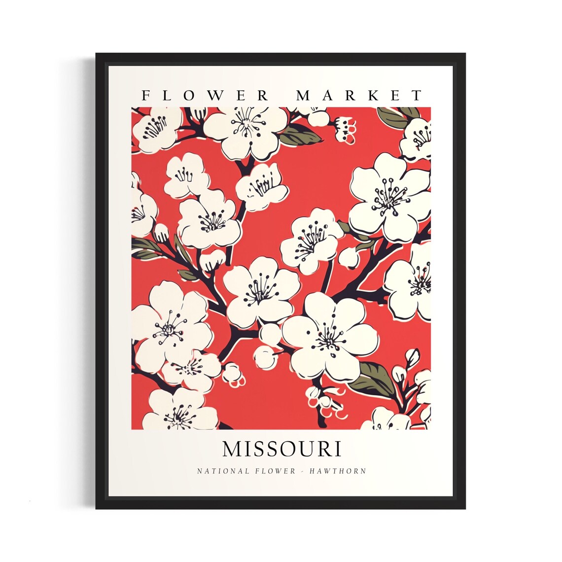 Missouri Flower Market White Hawthorn Blossom Botanical Poster