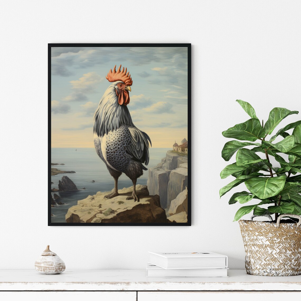Plymouth Rock Rooster Standing On A Rocky Coastal Cliff Poster - Image 3