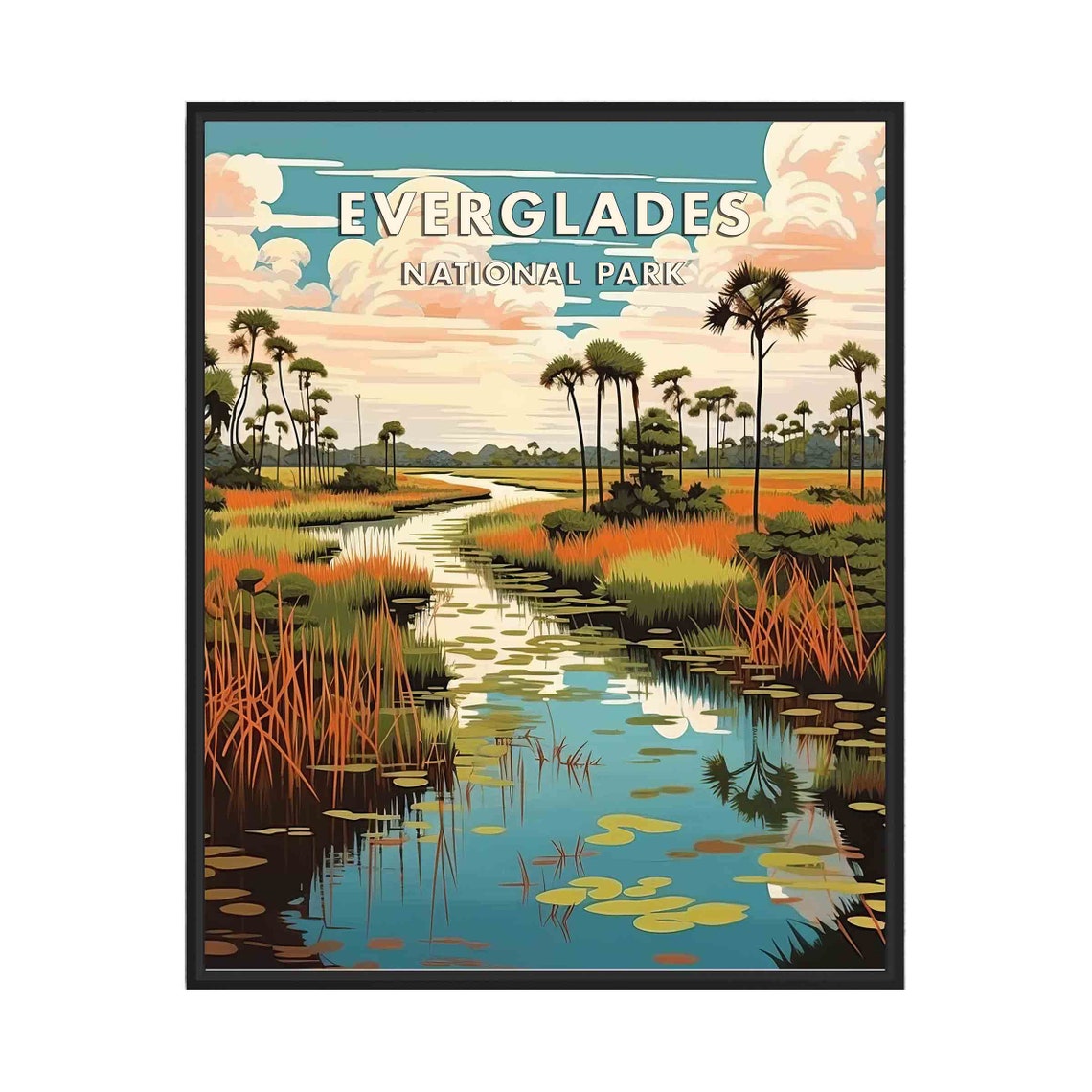 Everglades National Park Marsh Wetland Lily Pond Retro Poster