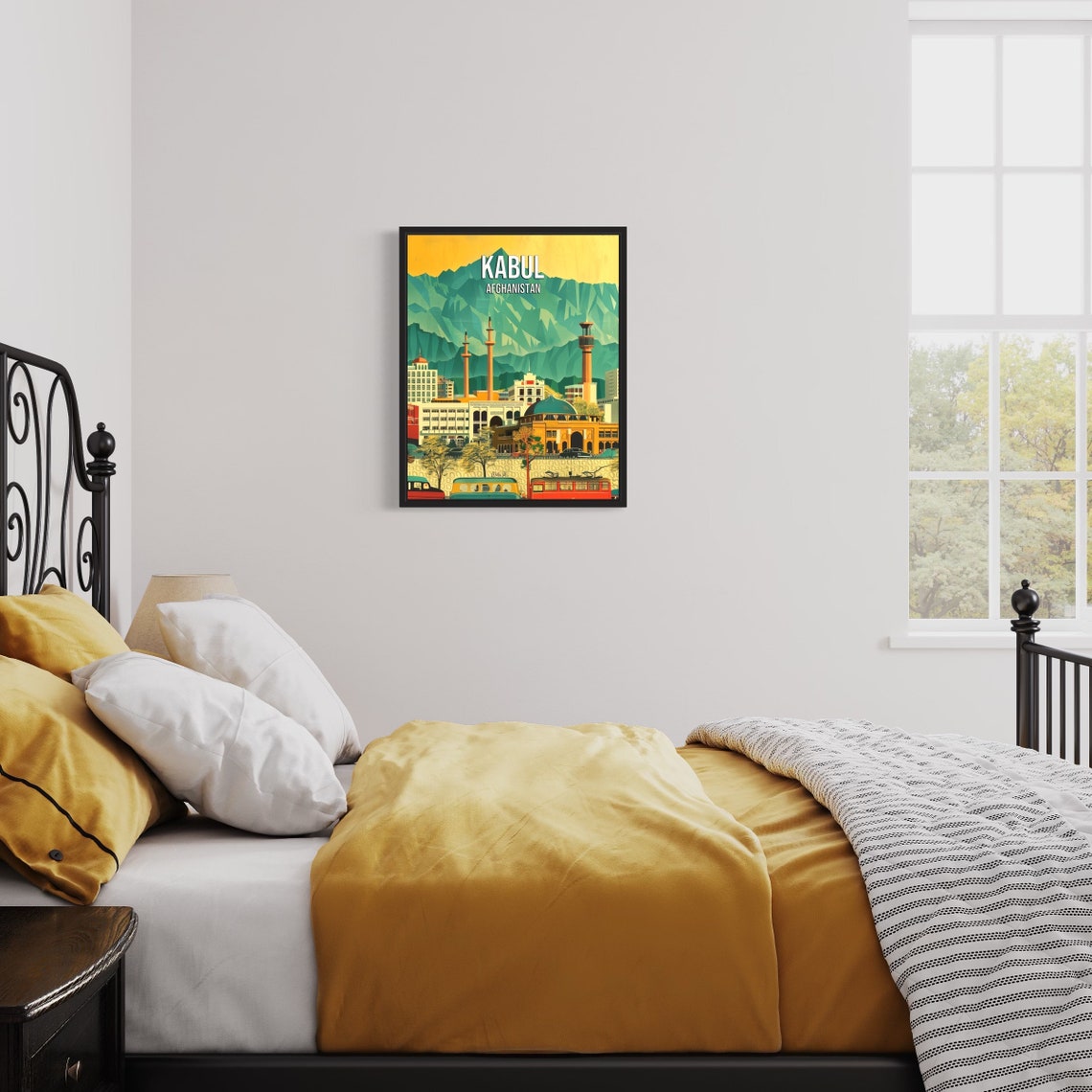 Kabul Afghanistan Retro City Skyline Vintage Style Travel Poster - Image 3