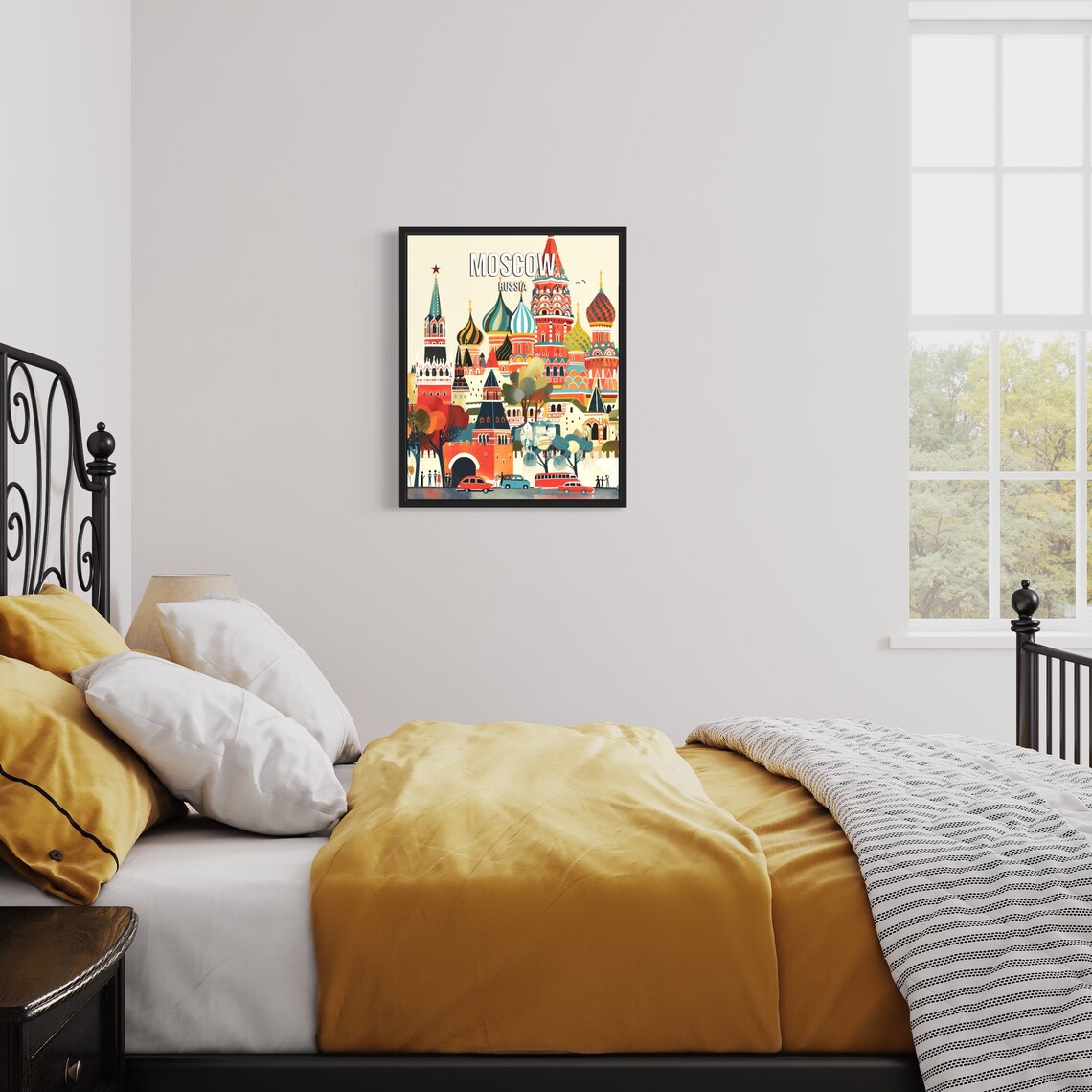 Moscow Russia Saint Basils Cathedral Colorful Retro City Poster - Image 3