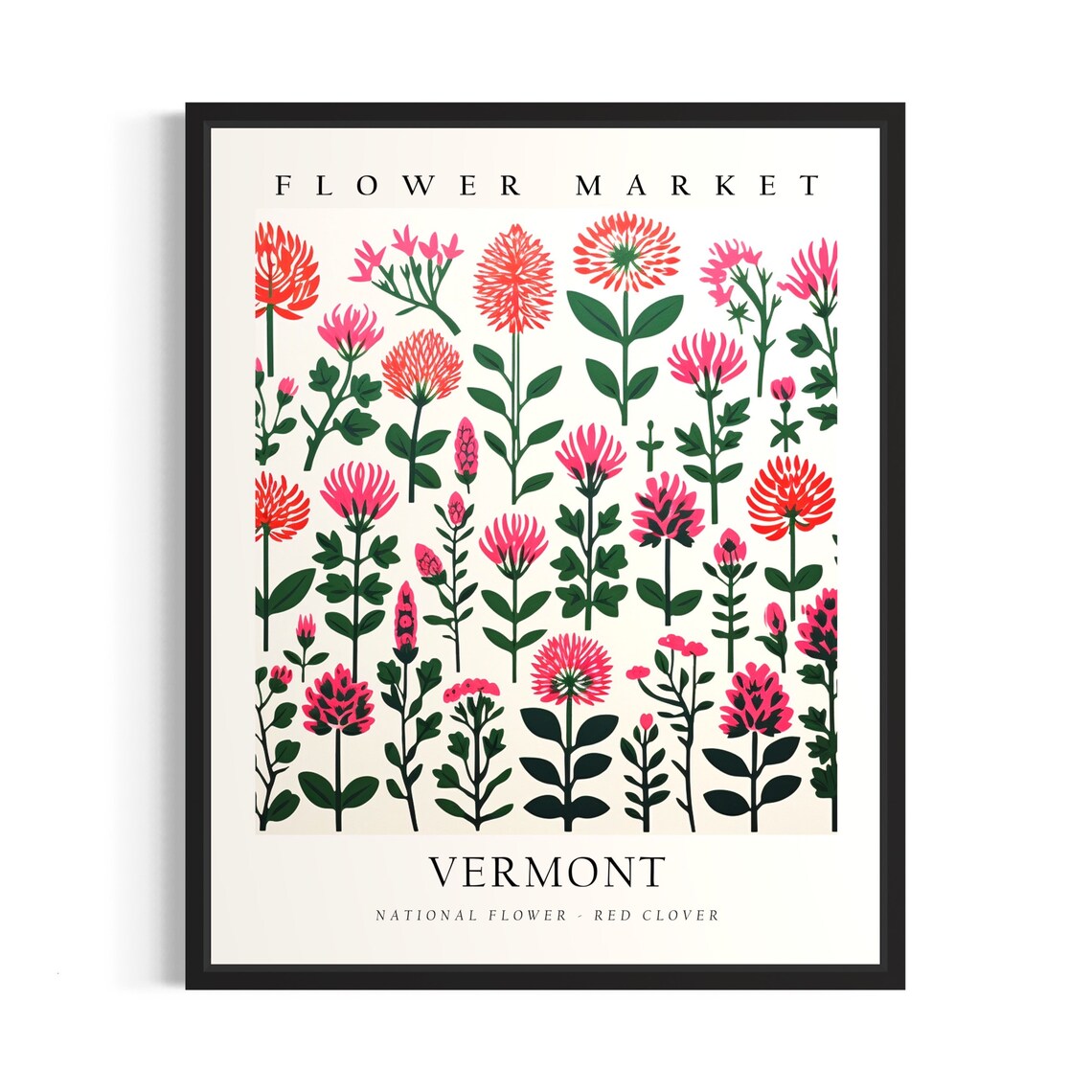Vermont Flower Market Red Clover Botanical Pattern Art Wall Poster