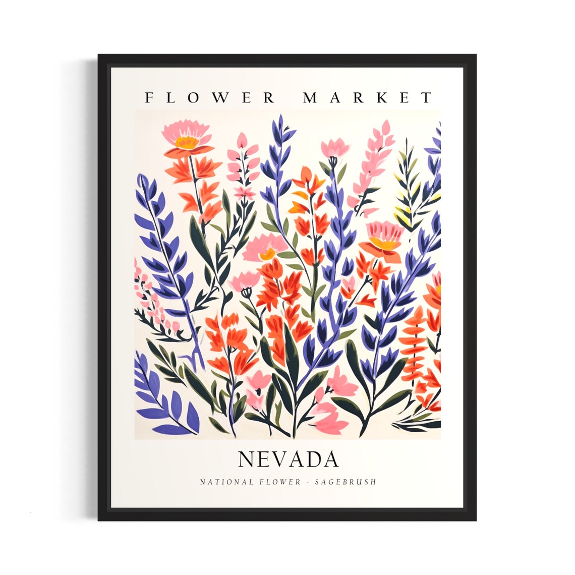 Nevada Flower Market Desert Sagebrush Bloom Botanical Art Poster