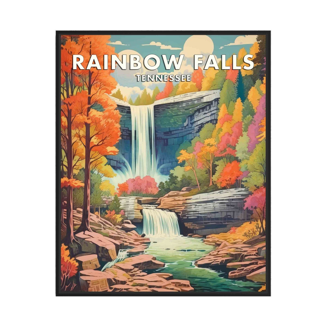 Rainbow Falls Tennessee Waterfall Autumn Forest Scenic Poster