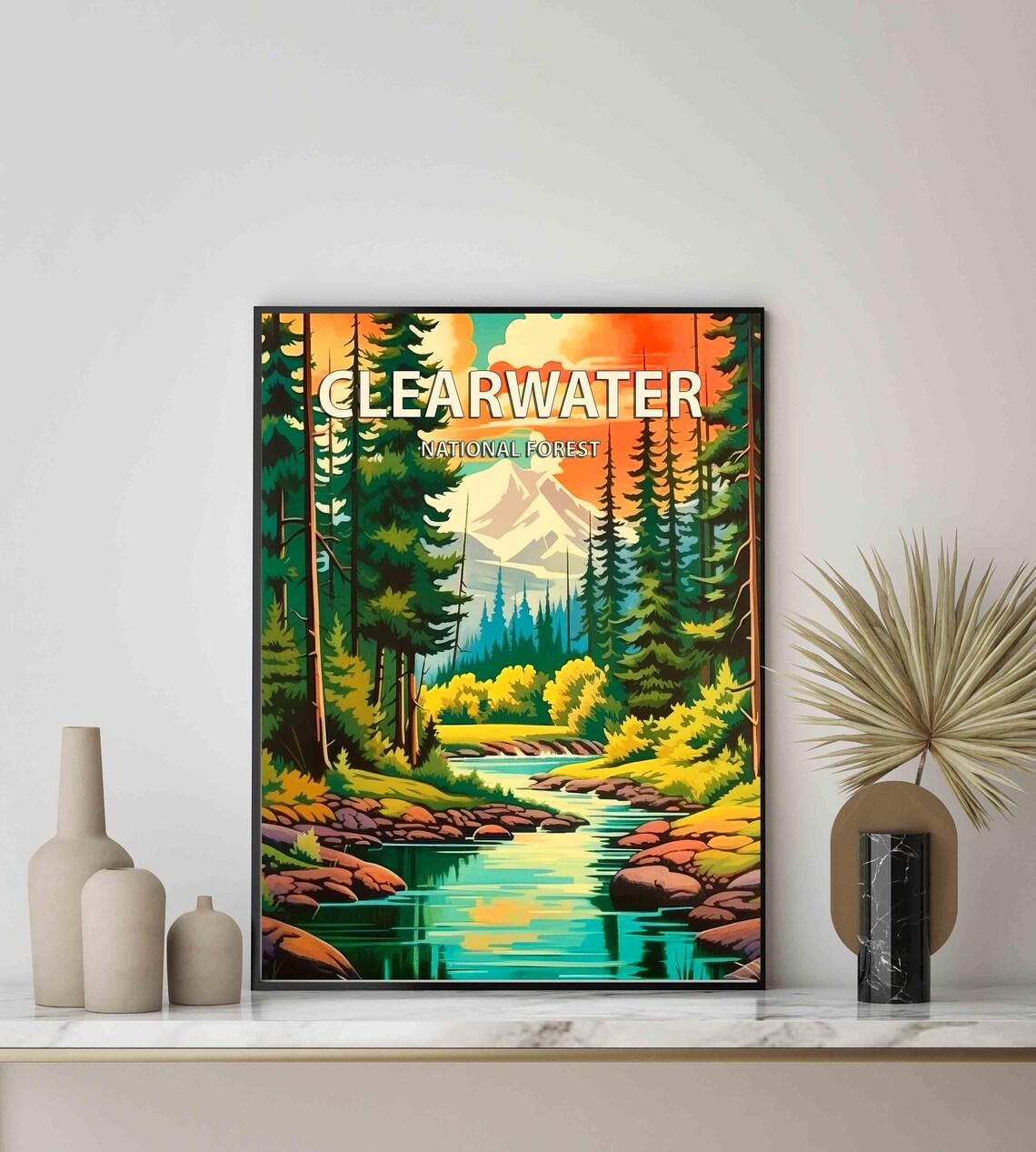 Clearwater National Forest River Sunset Glow Retro Travel Poster - Image 3