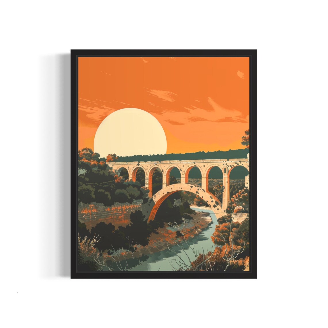 Pont du Gard Roman Aqueduct Poster at Sunset in Southern France