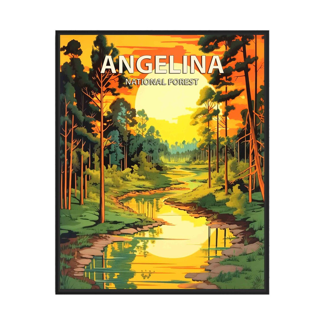 Angelina National Forest Tall Pine Sunset Vintage Travel Poster