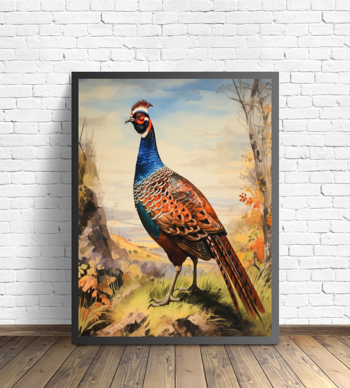 Ring Necked Pheasant in the Wild Meadow Vintage Bird Art Poster - Image 2