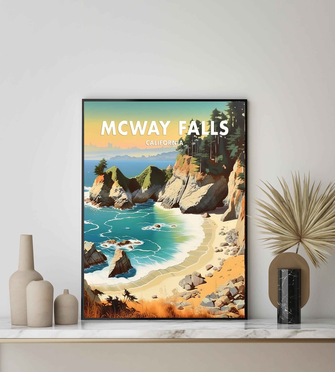 McWay Falls California Coastal Cove Vintage Retro Travel Poster - Image 2
