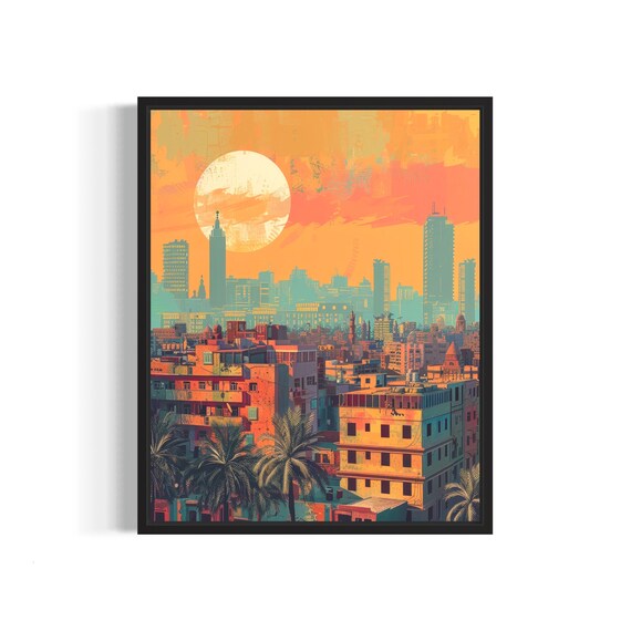 Cairo Egypt Poster Art Print Vintage Retro Landmarks Painting Wall Art Decor