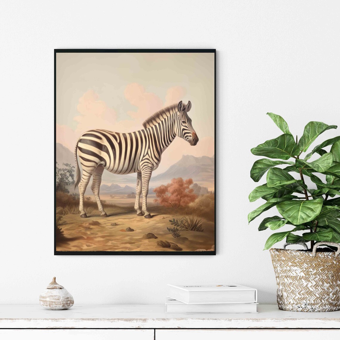 Zebra in African Savanna Vintage Wildlife Painting Art Poster - Image 3