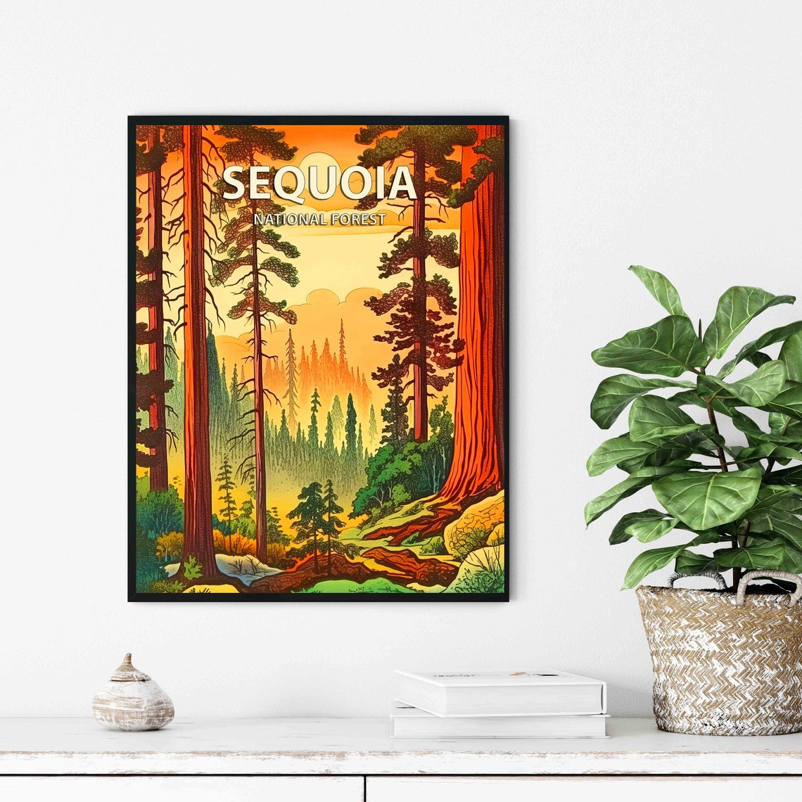Sequoia National Forest California Giant Trees Retro Sunset Poster - Image 3