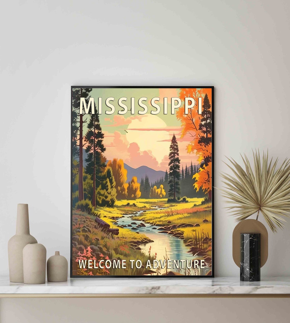 Mississippi Forest Stream Sunset Retro Nature Adventure Poster - Image 3