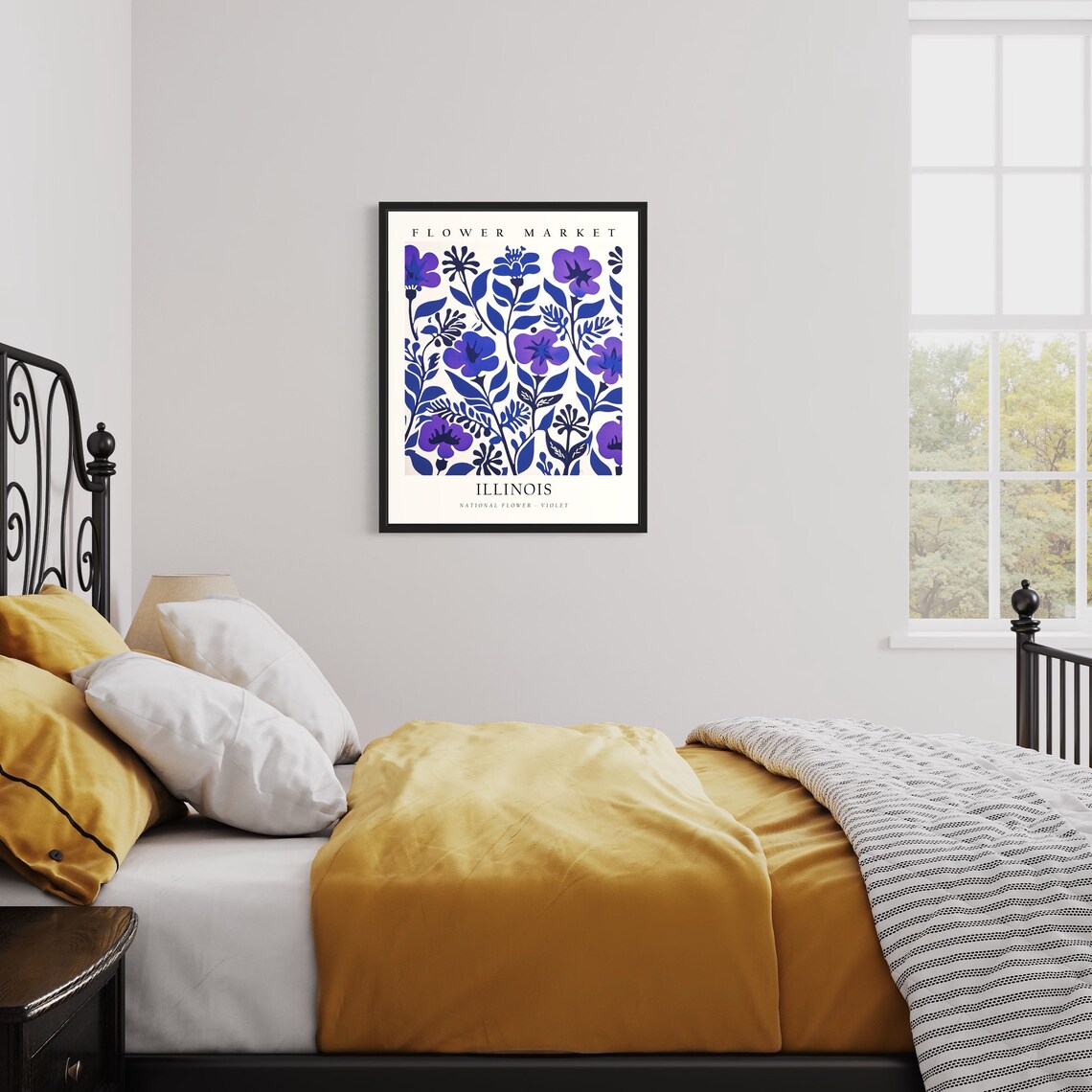 Illinois Flower Market Botanical Art Poster Purple Violet Bloom Design - Image 3