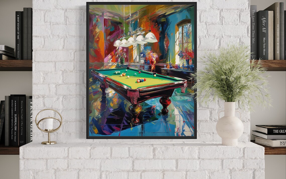 Billiard Pool Hall Interior Colorful Oil Painting Art Poster - Image 3