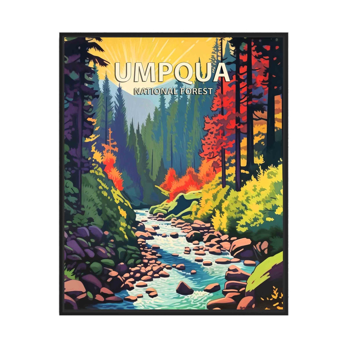Umpqua National Forest Oregon Rocky Stream Fall Colors Poster