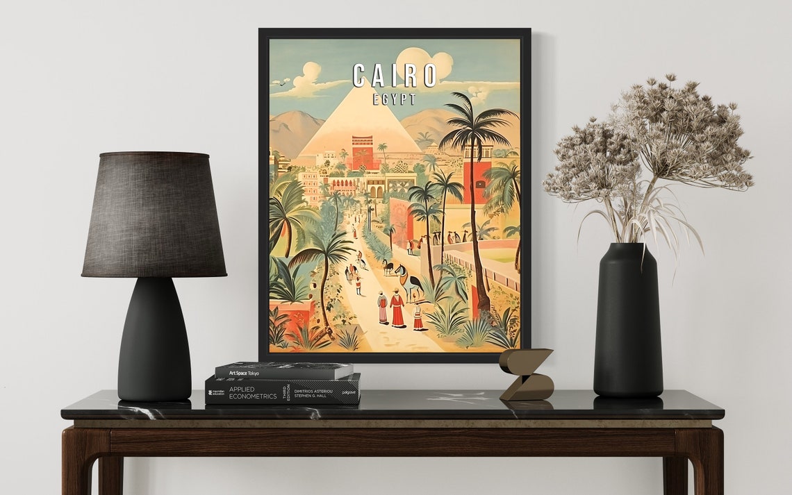 Cairo Egypt Vintage Travel Poster With Pyramids And Palm Trees - Image 3