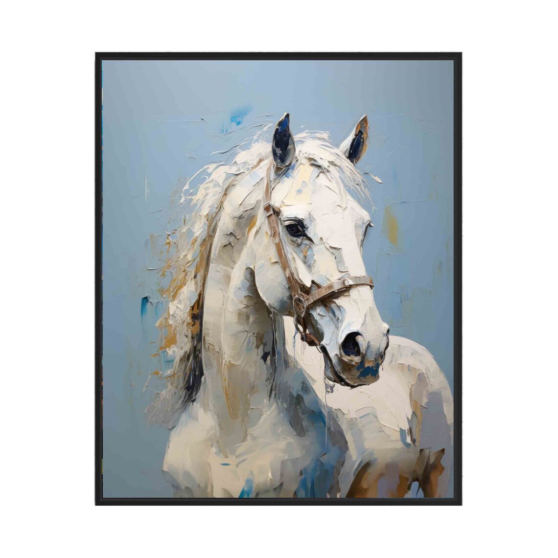 White Horse Portrait Noble Elegant Equine Oil Painting Wall Art