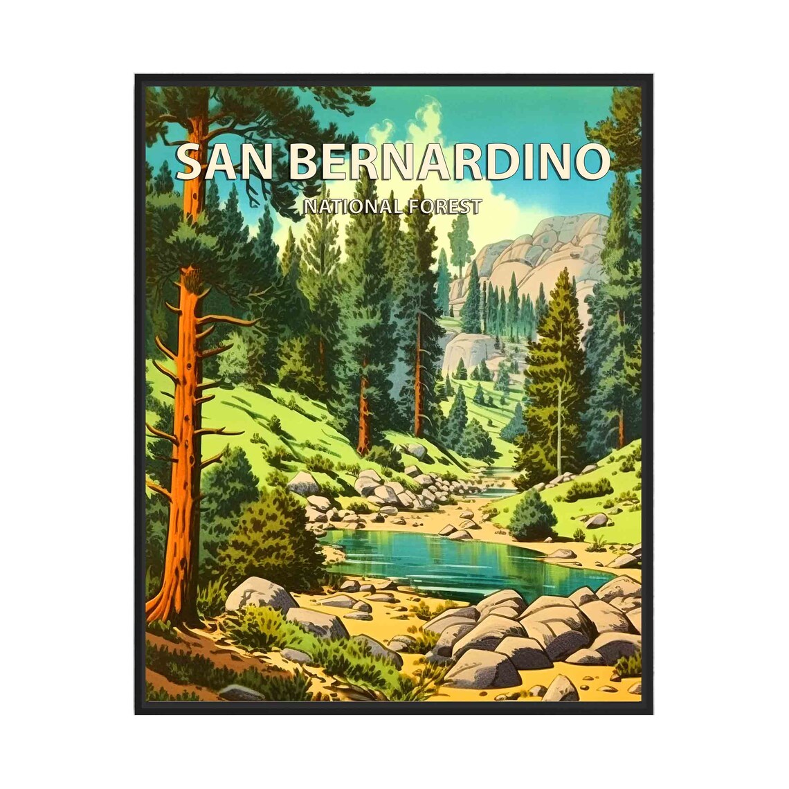 San Bernardino National Forest Pine Creek Retro Travel Poster