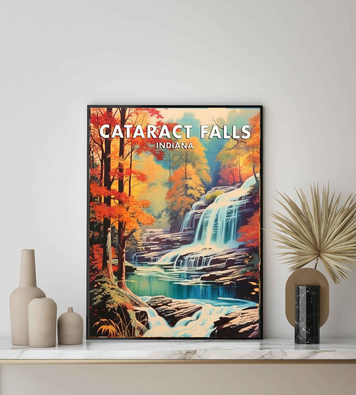 Cataract Falls Indiana Autumn Waterfall Vintage Travel Poster - Image 2